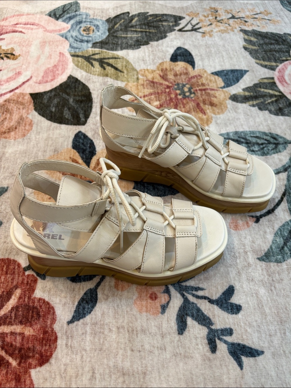 Sorel Cream Lace-Up Platform Sandals with Tan Sole